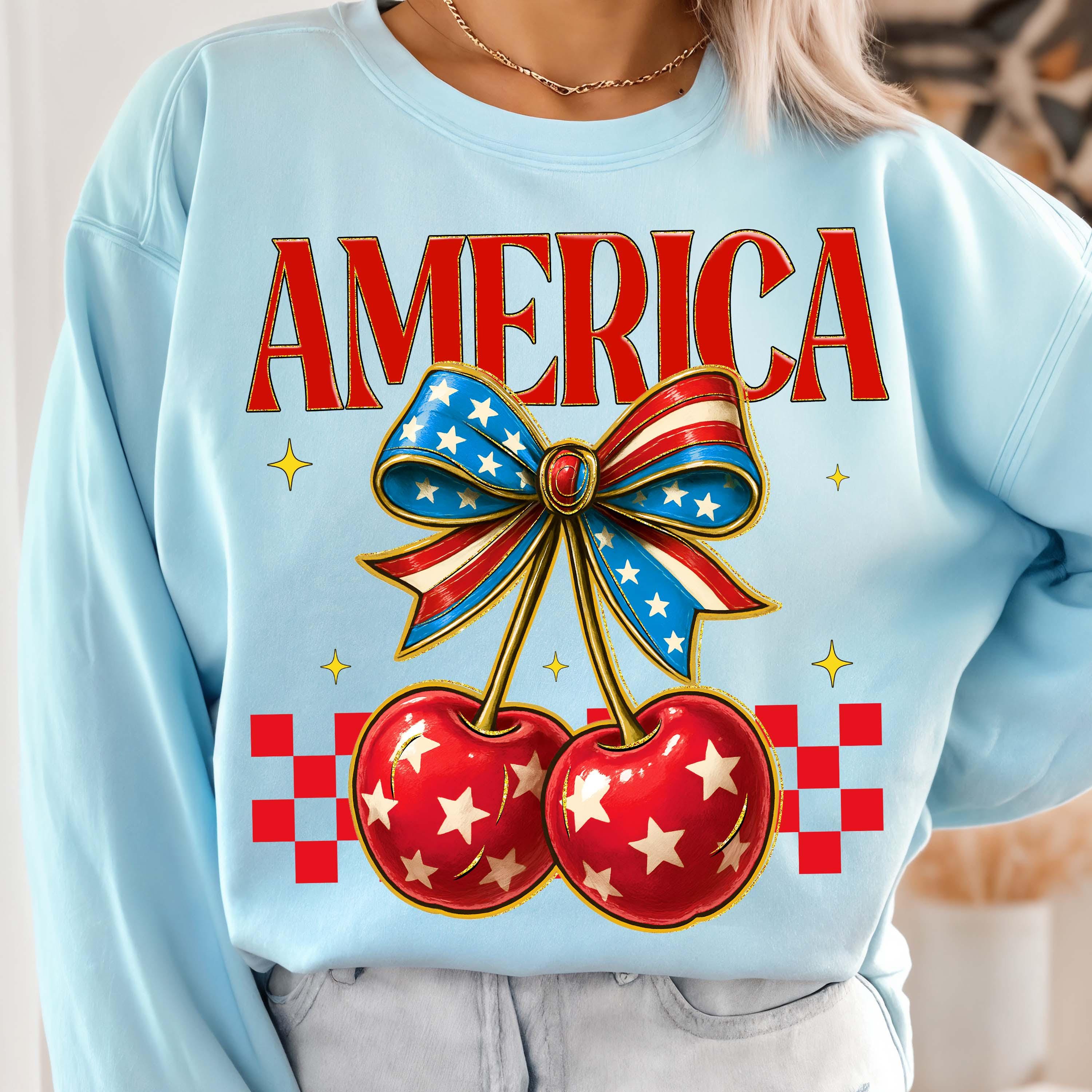 Retro Cherry America Coquette PNG, 4th of July Png, America Checkered ...