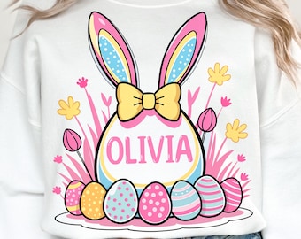 Conejito de Pascua con nombre personalizado PNG, Feliz Pascua PNG Conejito coqueto PNG, Sublimación de Pascua para niñas y niños, Niñas de Pascua PNG, Pascua preppy PNG