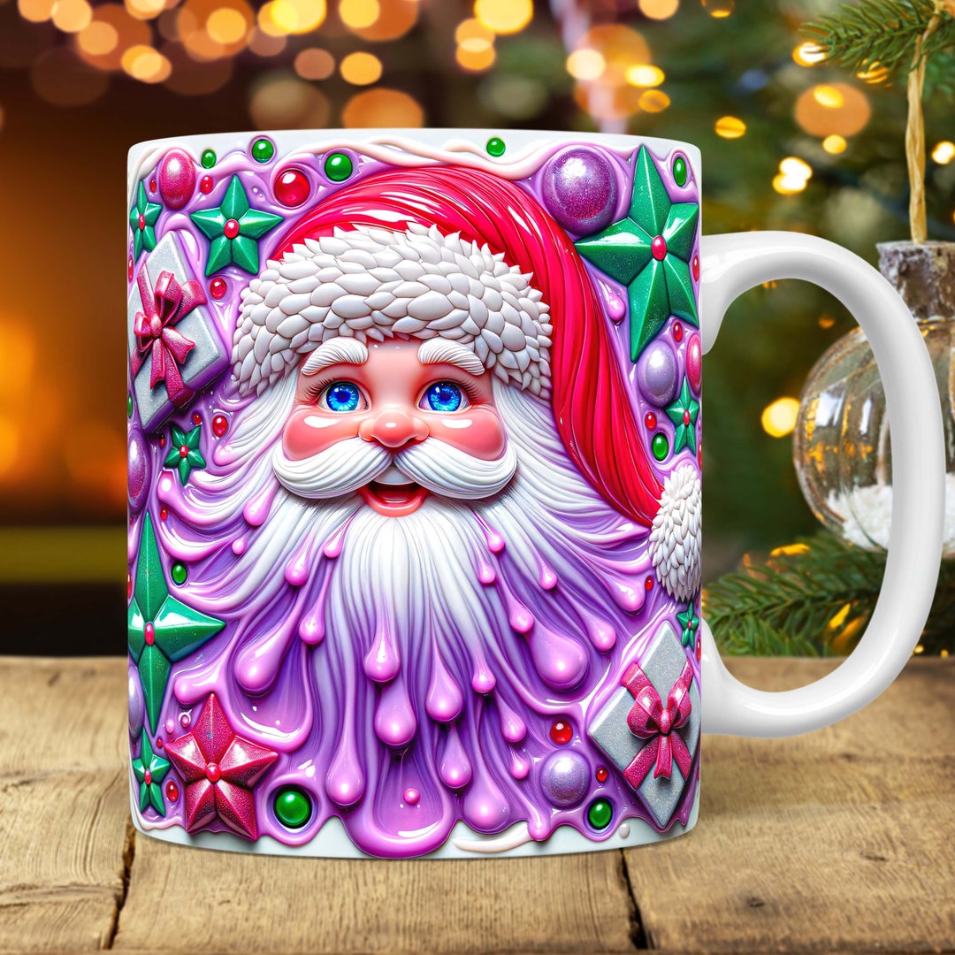3D Santa Christmas Mug Wrap Cute Mug Wrap Sublimation Design PNG 3D ...