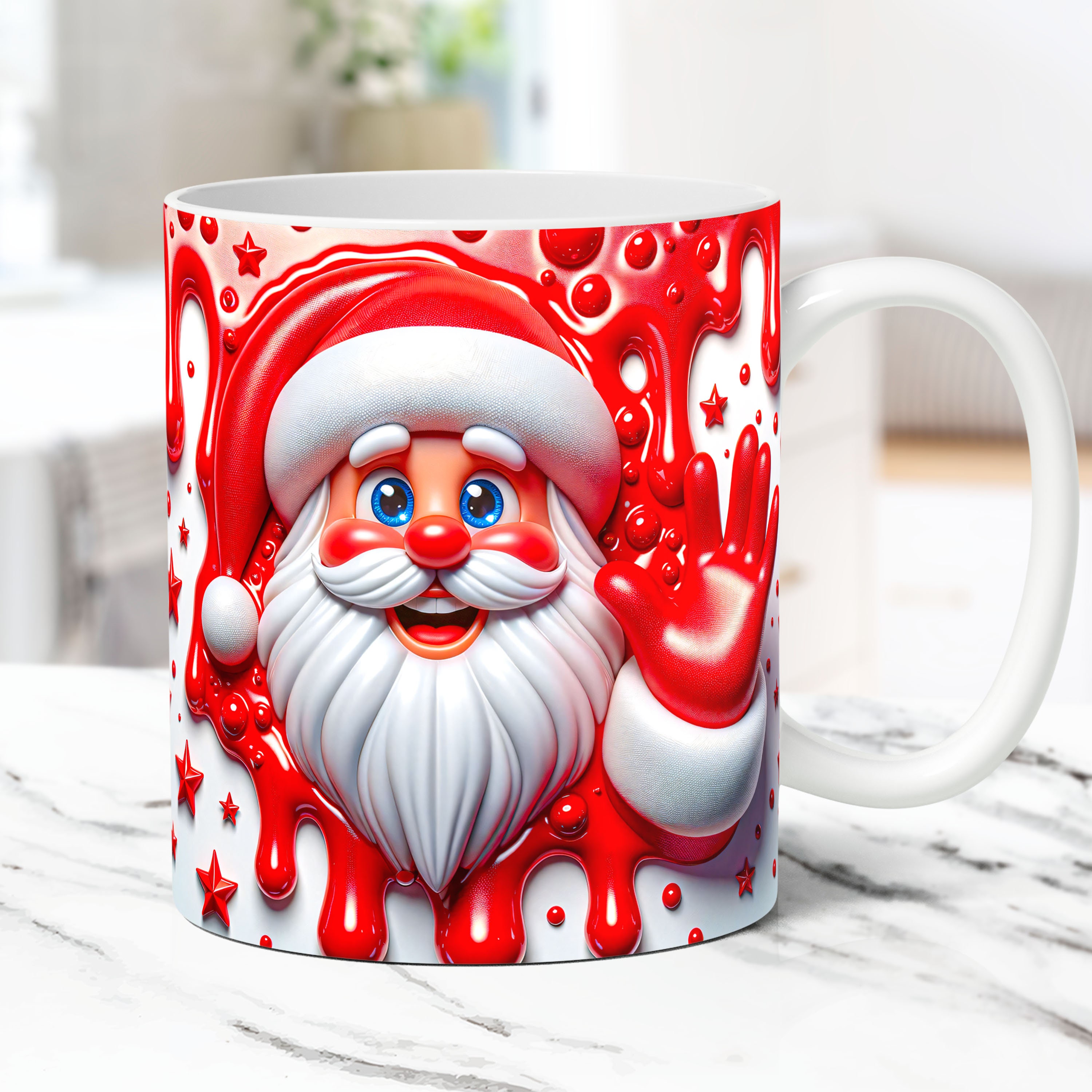 3D Santa Christmas Mug Wrap Cute Mug Wrap Sublimation Design PNG 3D ...