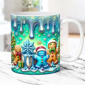 Cute Gingerbread Christmas Mug Wrap, Gingerbread Mug Wrap Sublimation Design PNG, Christmas Mug Press Design, 11oz and 15oz Mug Template