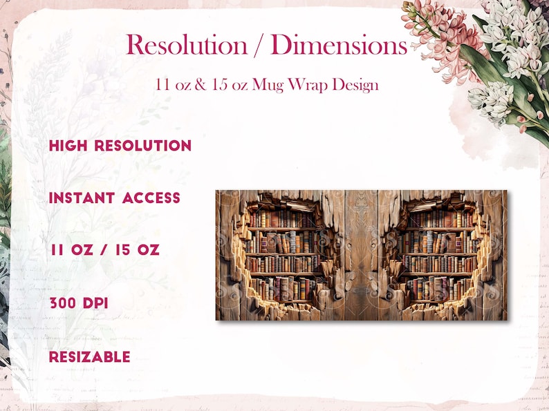 3D Book Mug Wrap, 3D Bookshelf Mug Wrap Sublimation Design PNG, 3D Book Lover Mug Wrap, 11oz 15oz Coffee Cup Template 3D Mug Press Design image 2