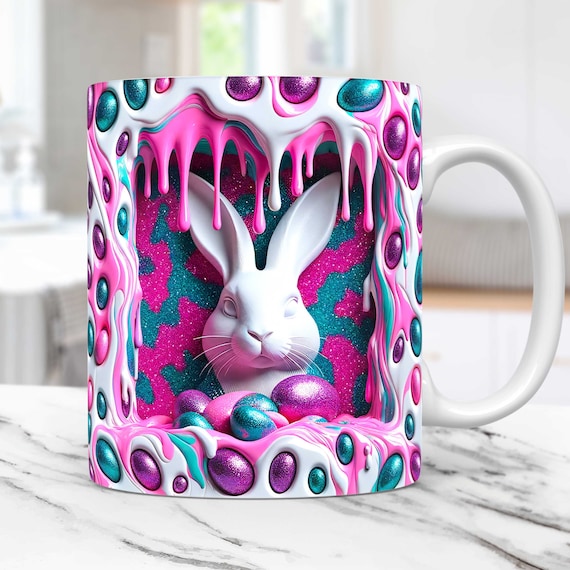 3D Rabbit Hole In A Wall Mug Wrap Easter 11oz & 15oz Mug PNG Template, Mug Sublimation Design, Easter Mug Wrap Template, Digital Download