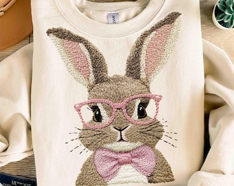 Retro Easter Bunny PNG, Vintage Happy Easter PNG, Faux Embroidery Girly, Funny Easter Bunny Sunglasses Easter Holiday Sublimation Designs