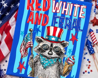 Raccoon 4th Of July PNG, Red White And Feral Png, Funny Raccoon Hot Dog Png, Feral USA Png, Independence Day, Kids America Shirt Design Png