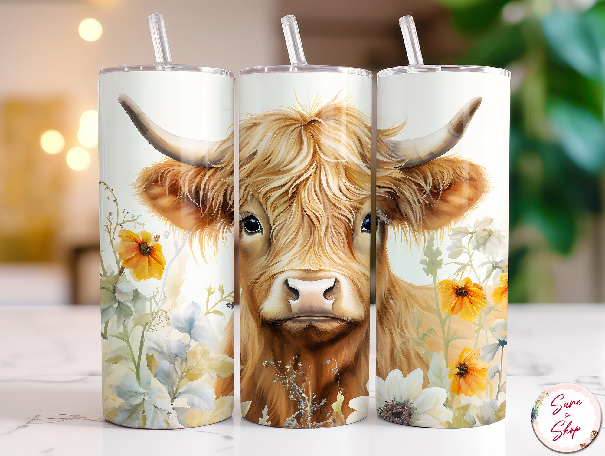 Baby Highland Cow Tumbler Wrap Floral 20 Oz Skinny Tumbler Sublimation ...