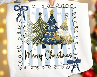 Preppy Merry Christmas Tree Png, Christmas Shirt Png, Merry and Bright png, Xmas png, Glitter Christmas Tree Png, Coquette Christmas Png
