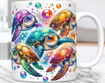Turtle Mug Wrap Turtle Lovers Mug Wrap Sublimation Design PNG, Sea Baby Turtles Mug PNG, 11oz and 15oz Coffee Cup Template, Digital Download
