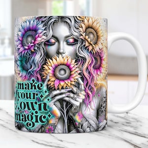 Daily Affirmations Mug Wrap Sublimation Design Mug Templates PNG, Floral Self Love Mug Png, Inspirational 11oz & 15oz Mug Wrap