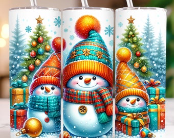 Christmas Tumbler Wrap Snowman Tumbler Wrap PNG Sublimation Design Snowman Tumbler Wrap 20oz Skinny Straight & Tapered Digital Download