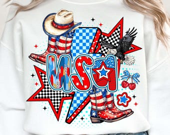 Retro Cowgirl Western USA Png, 4th Of July Png, America Shirt Design, Patriotic Cherry Png, Trendy American Png, Girly USA Png, Boots Png