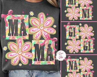 Floral mama Png bundle, matching mama mini png, mama doodles Png, Mama png, Preppy Mama Png, Gift for mom, mothers day png, retro floral png