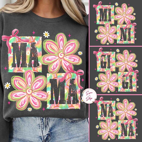 Floral mama Png bundle, matching mama mini png, mama doodles Png, Mama png, Preppy Mama Png, Gift for mom, mothers day png, retro floral png
