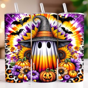 Geist-Halloween-Behälter-Verpackung 20 Unzen Skinny Sublimationsbecher Design Floral Halloween Sublimation Design Png Halloween Tumbler Png Wrap