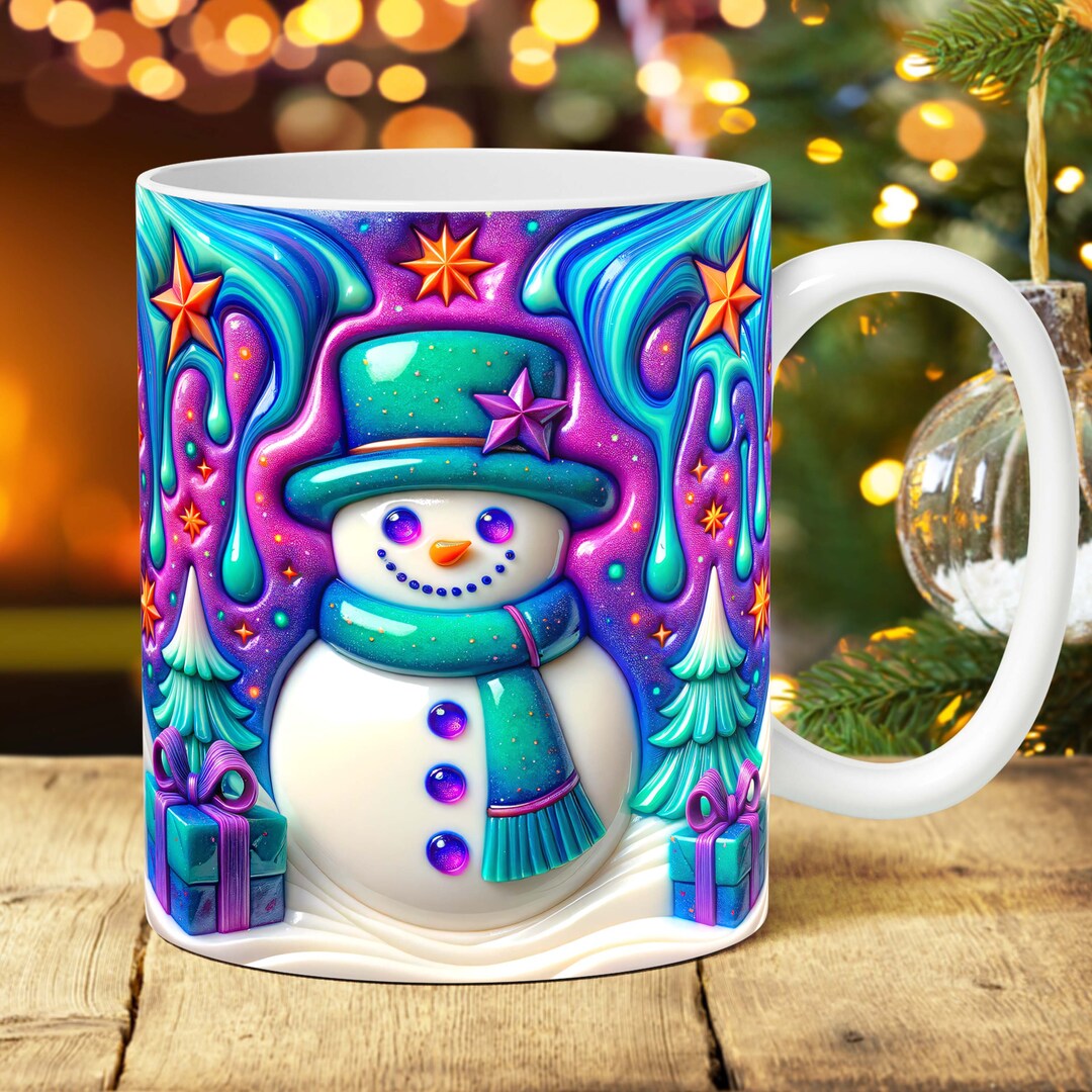 3D Snowman Mug Wrap Christmas Mug Wrap Sublimation Design PNG, 11oz and ...