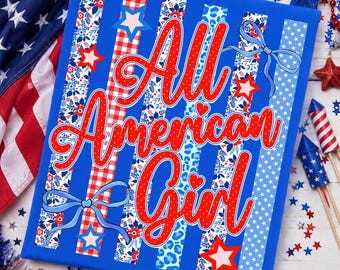 Striped Floral All American Girl Png, Retro American 250, 4th Of July Png, Land Of The Free, God Bless The USA Png, Patriotic,Red White Blue