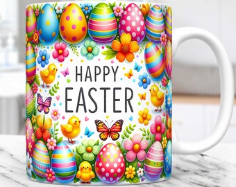 Happy Easter Mug Wrap Easter Egg Mug PNG Sublimation Design Easter 11oz 15oz Coffee Cup Template PNG Easter Mug Wrap Press Design