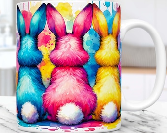 Bunny Easter Mug Wrap 11oz & 15oz Mug Template, Rabbit Easter Mug Wrap Template Mug Sublimation Design PNG, Cute Easter Mug Wrap