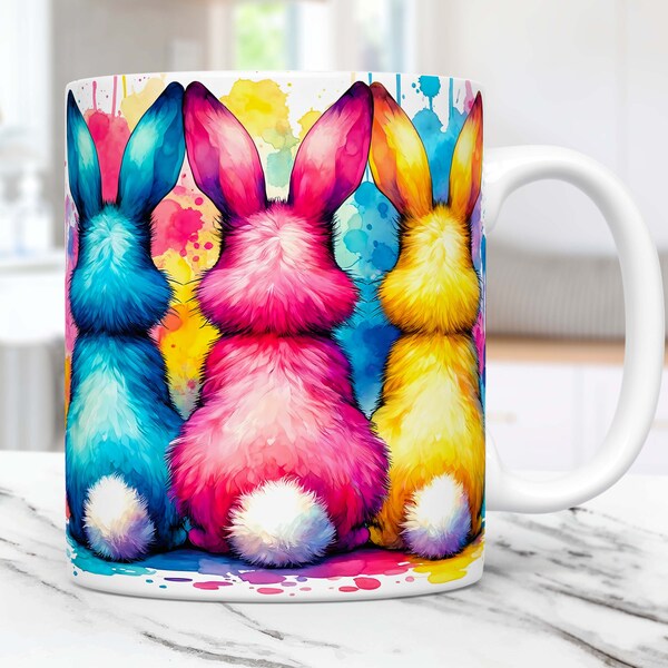 Bunny Easter Mug Wrap 11oz & 15oz Mug Template, Rabbit Easter Mug Wrap Template Mug Sublimation Design PNG, Cute Easter Mug Wrap