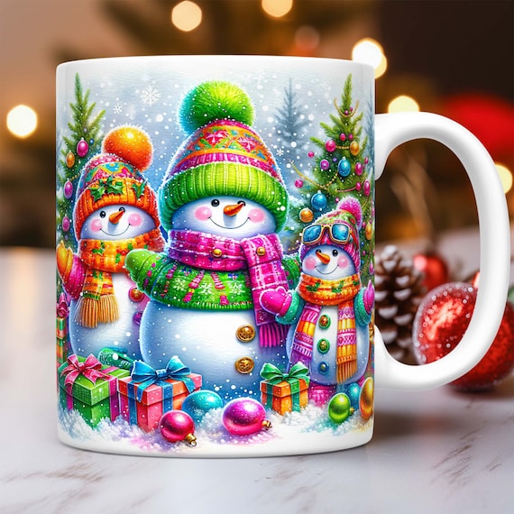 Snowman Christmas Mug Wrap Snowman Mug Wrap Sublimation Design PNG Snowman Cute Mug Press Design PNG Christmas 11oz and 15oz Mug Template