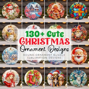 Joli lot de décorations de Noël PNG Sublimation dessins, 3D Noël rond ornement PNG modèle, téléchargement numérique instantané