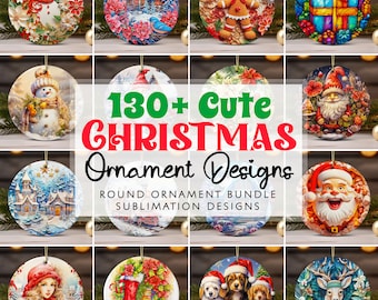 Cute Christmas Ornament Bundle PNG Sublimation Designs, 3D Christmas Round Ornament PNG Template, Instant Digital Download