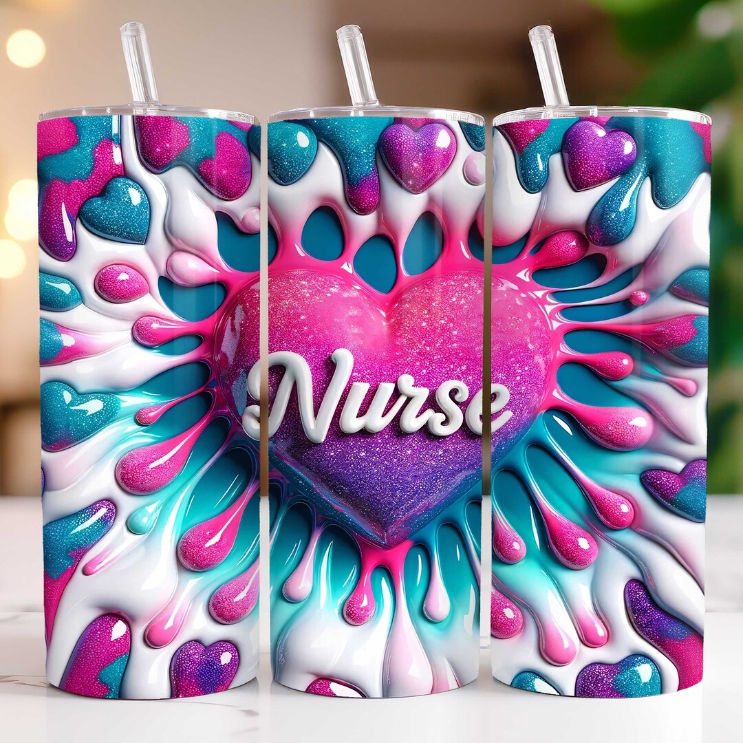 3D Inflated Nurse Tumbler Wrap, Nurse 20oz Tumbler PNG Sublimation