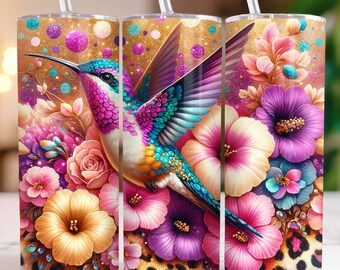 Envoltório de copo de beija-flor fofo, designs de copo de sublimação skinny de 20 onças, design de copo de sublimação de beija-flor, copo floral png