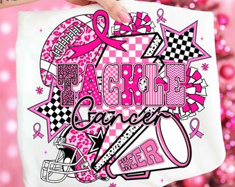 Trendy Tackle Cancer Png, Football Breast Cancer PNG, Pink Football Cheer Sublimation, Breast Cancer Awareness Png, Pink Coquette Ribbon Png