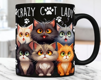 Cats Mug Wrap Cat Lovers Mug Wrap Sublimation Design PNG Funny Cat Mug PNG Press Design, Cats 11oz & 15oz Coffee Cup Template