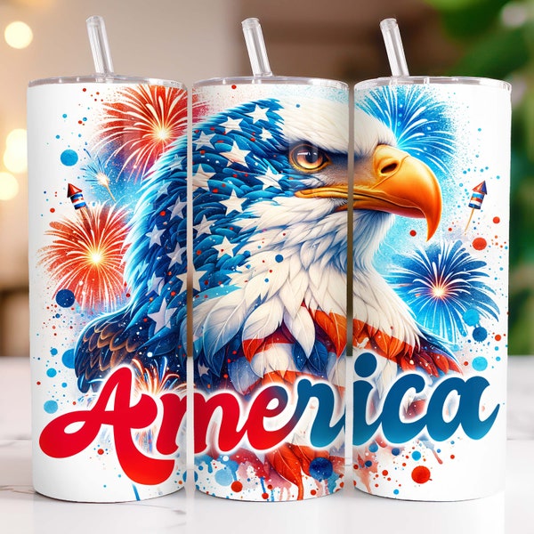 American Eagle 4th of July 20 oz Tumbler Wrap Skinny Sublimation Tumbler Design PNG, Patriotic Tumbler Wrap, 4th of July Tumbler Png