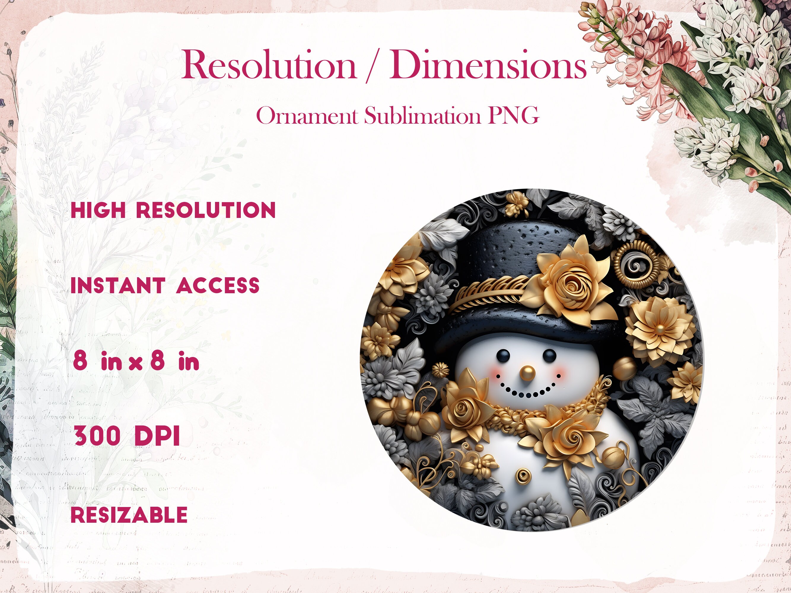 3D Gold Snowman Christmas Ornament Sublimation Designs Christmas Round ...