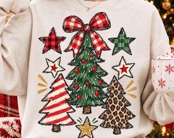 Coquette Merry Christmas Trees PNG, Preppy Plaid Holiday Design, Cottagecore Christmas Png, Merry Christmas Leopard, Girly Xmas Shirt Png