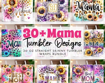 Sunflowers Mama Tumbler Wrap Bundle, 20 oz Skinny Tumbler Sublimation Designs, Mama Leopard Mothers Day Tumbler Wrap, Floral Mom Tumbler PNG