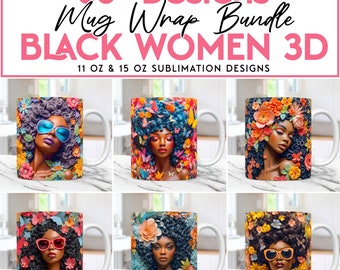 3D Black Woman Mug Wrap Christmas Bundle African American Mug Wrap Sublimation Designs PNG, 11oz and 15oz Mug Template, 3D Mug Wrap