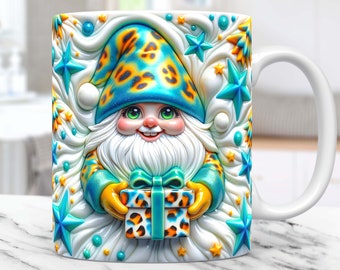 3D Puffy Gnome Mug Wrap Christmas Gnome Mug Wrap Sublimation Design 3D Inflated Gnome Mug PNG Press Design 15oz and 11oz Coffee Cup Template