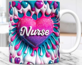 Cute Nurse Mug Wrap, Nurse Mug PNG Sublimation Design, Nurse 11oz 15oz Coffee Cup Template, Heart Hole in a Wall Nurse Mug Wrap