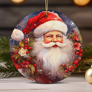 Ornamento di Babbo Natale di Natale Sublimazione Design Acquerello Ornamento di Natale Rotondo PNG, Download Digitale