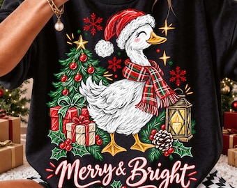Goose Merry and Bright PNG, Retro Christmas Png, Holiday Png, Xmas Sublimation Design, Goose png, Brushstroke Christmas Shirt Png
