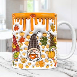 3D Gnomes Mokomslag, Fall Vibes opgeblazen sublimatieontwerp png, 11oz en 15oz Halloween Spooky Vibes Puffy Mokomslag
