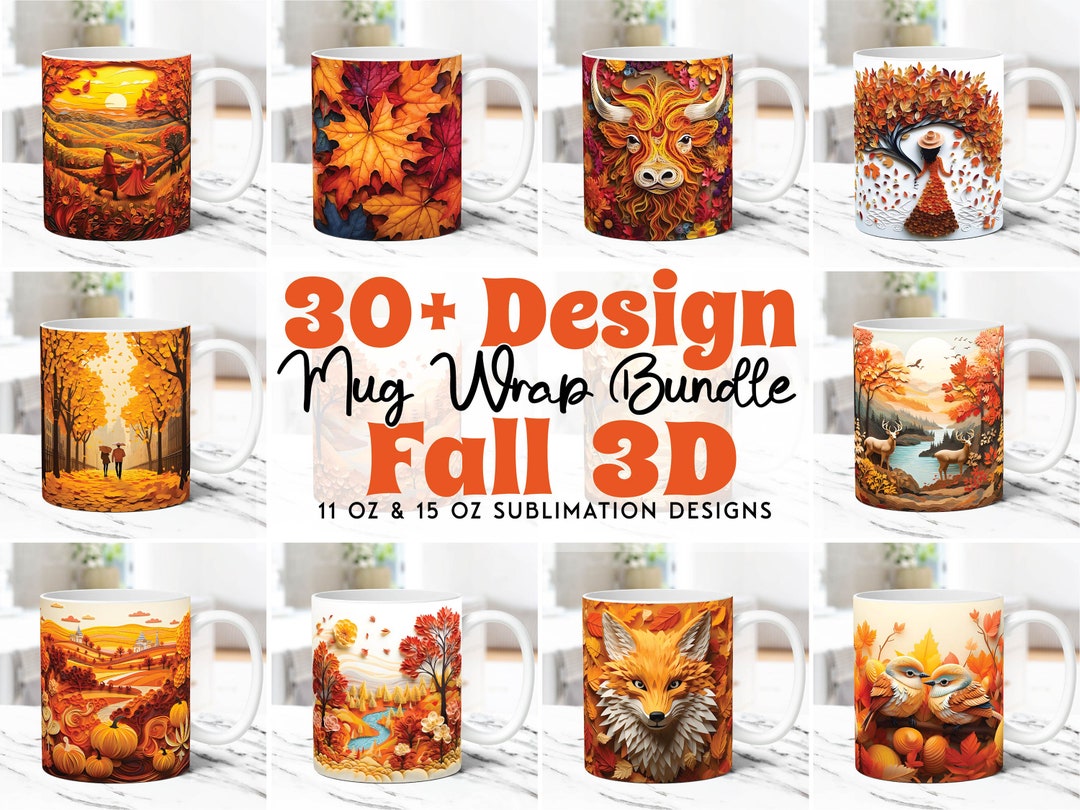 3D Fall Mug Wrap Bundle Fall Leaf Mug Wrap Sublimation Designs PNG ...