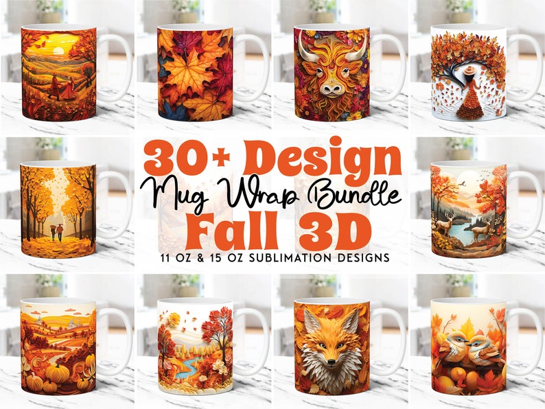 Fall Cup Designa 3D Fall Mug Wrap Bundle Fall Leaf Mug Wrap Sublimation Designs PNG ...