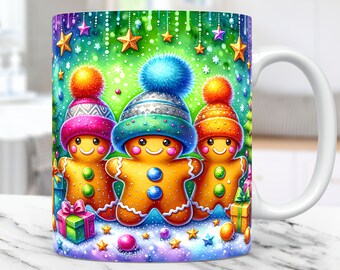 Cute Gingerbread Christmas Mug Wrap Gingerbread Mug Wrap Sublimation Design PNG 11oz and 15oz Mug Template Gingerbread Mug PNG Press Design