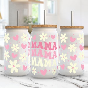 Mama Glass Can Wrap, 16oz Glass Can Sublimation Designs PNG, Mama Designs, Libbey Glass Wrap, Libby Glass Wrap, Groovy Mom Glass Can PNG