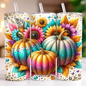 Pumpkins Fall Tumbler Wrap, Floral Fall 20oz Tumbler Wrap, Pumpkin Tumbler Png, 20oz Skinny Tumbler Sublimation Design, Digital Download