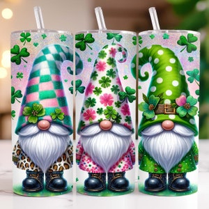Envoltura para vaso de gnomo del Día de San Patricio, diseño de sublimación para vaso delgado de 20 oz Envoltura para vaso de gnomo del Día de San Patricio, descarga digital