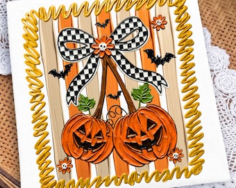 Striped Preppy Fall Pumpkin Png, Coquette Autumn Shirt Png, Floral Pumpkin Bow PNG, Trending Cozy Season Png, Aesthetic Pumpkin Spice Png