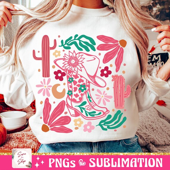 Boho Cowgirl Boot and Flowers Png, Retro Flower Png, Sublimation Designs, Retro Western Png, Boho Western Png, Floral Png, Boho Floral Png