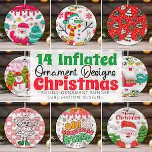3D Inflated Christmas Ornament Bundle PNG Sublimation Designs, 3D Christmas Puffy Round Ornament PNG Template, Instant Digital Download