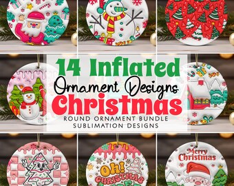 3D Inflated Christmas Ornament Bundle PNG Sublimation Designs, 3D Christmas Puffy Round Ornament PNG Template, Instant Digital Download